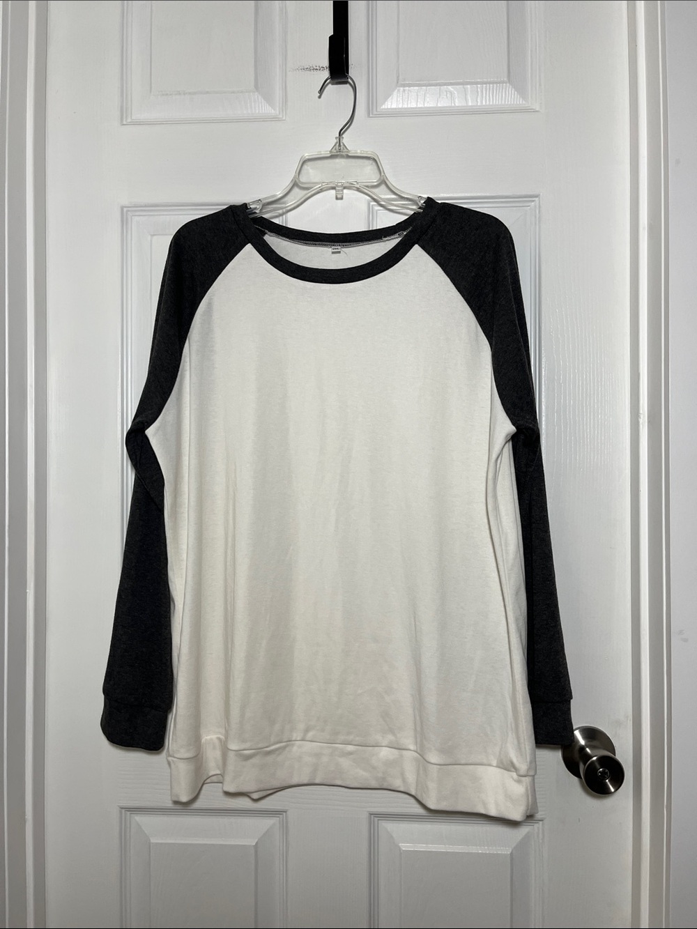 Women's Long Sleeve Raglan Tee - Ivory with Gray Sleeves